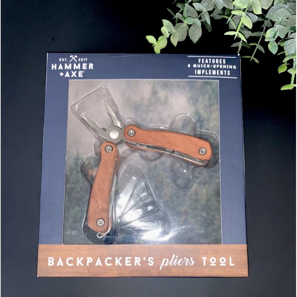 Hammer + Axe Backpacker's Pliers Multi-Tool Wood‎ Handle Camping EDC New In Box